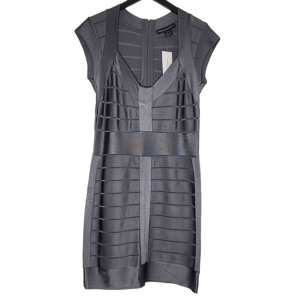 French Connection Bodycon Bandage Dress Gray Stretch Cap Sleeve Y2K 10‎